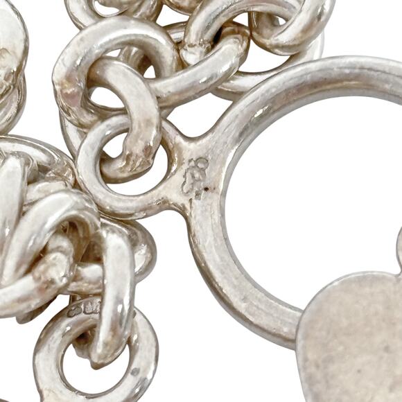 Heart Charm Toggle Bracelet | Chunky Link Chain | Vintage Sterling Silver 925 - Picture 2 of 5